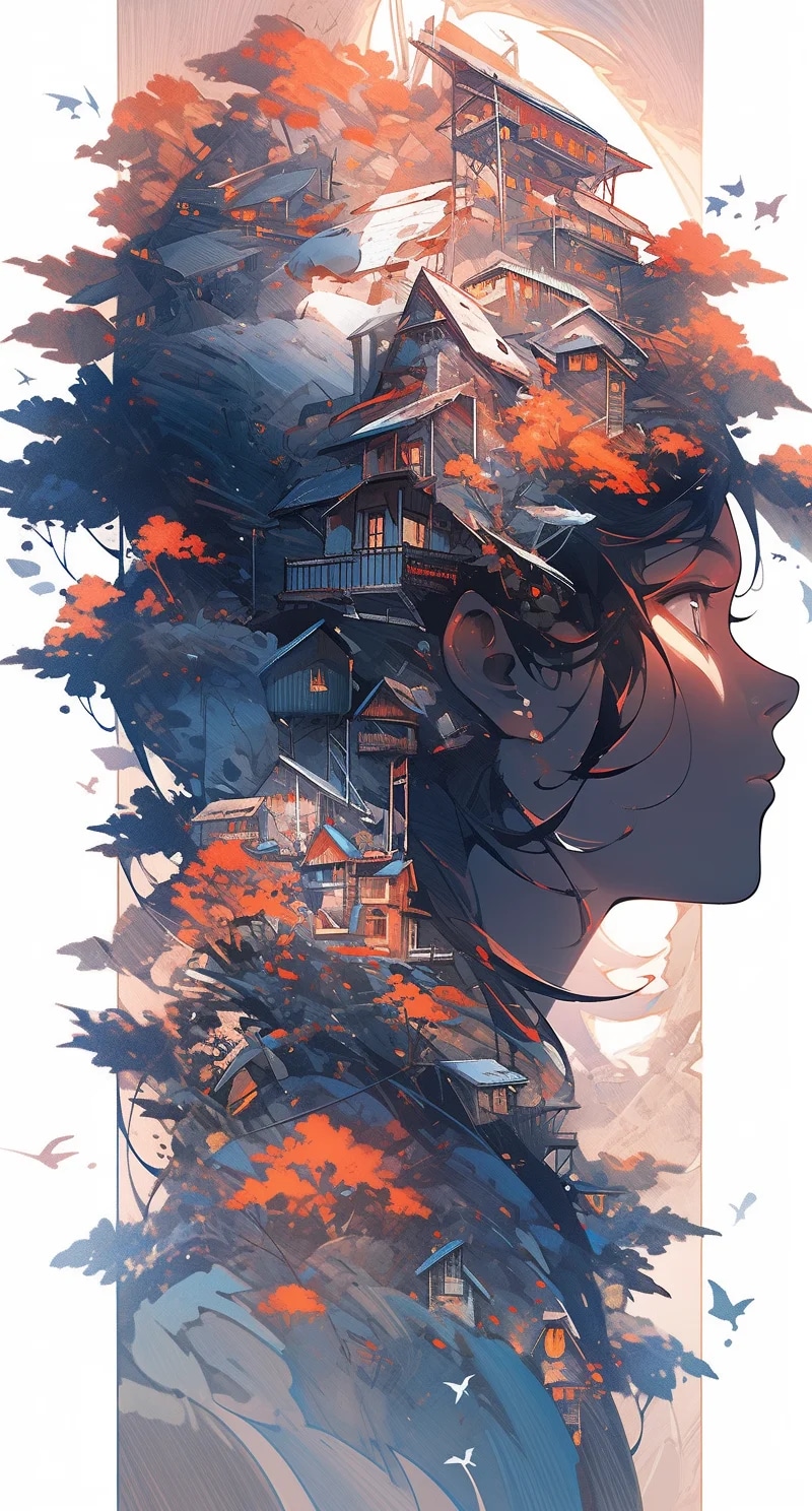 a colorful digital artwork of a woman's head and b...