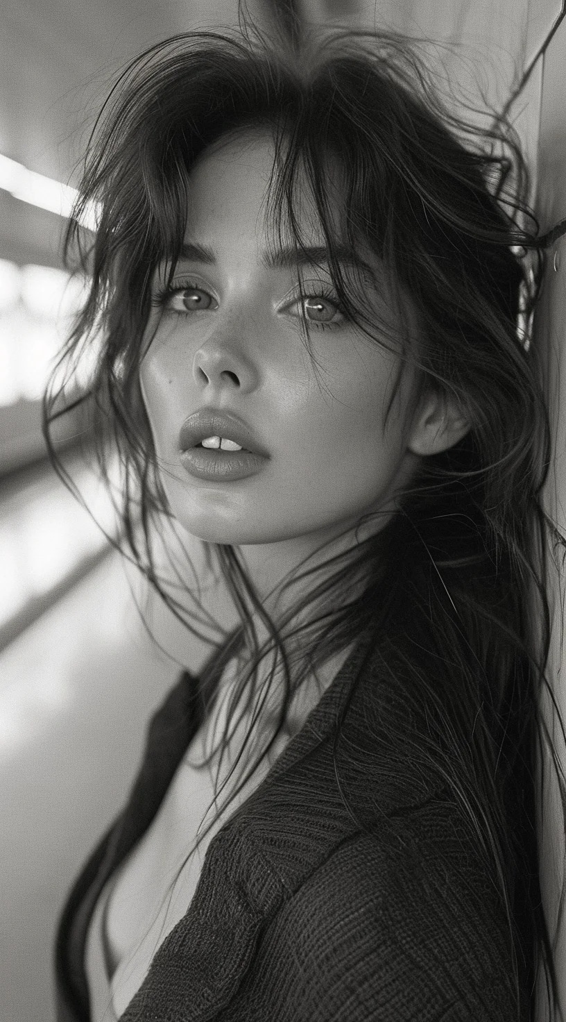 a woman with long hair in a subway station, in the...