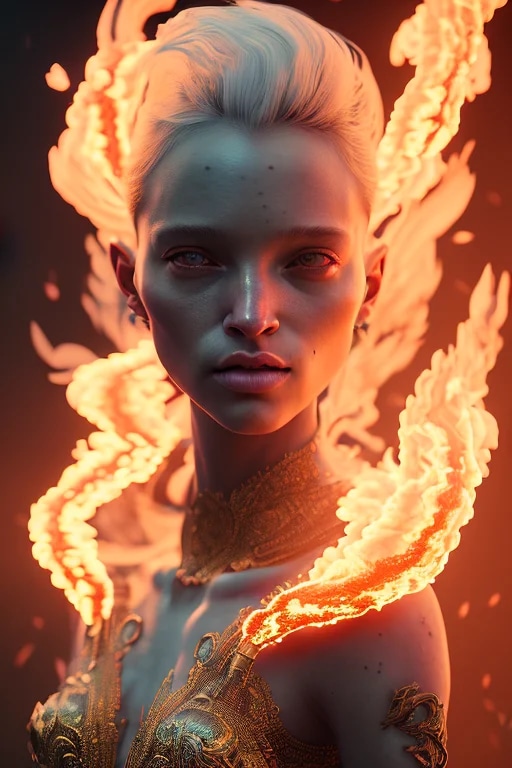 portrait of samantha prince set in fire, cinematic...