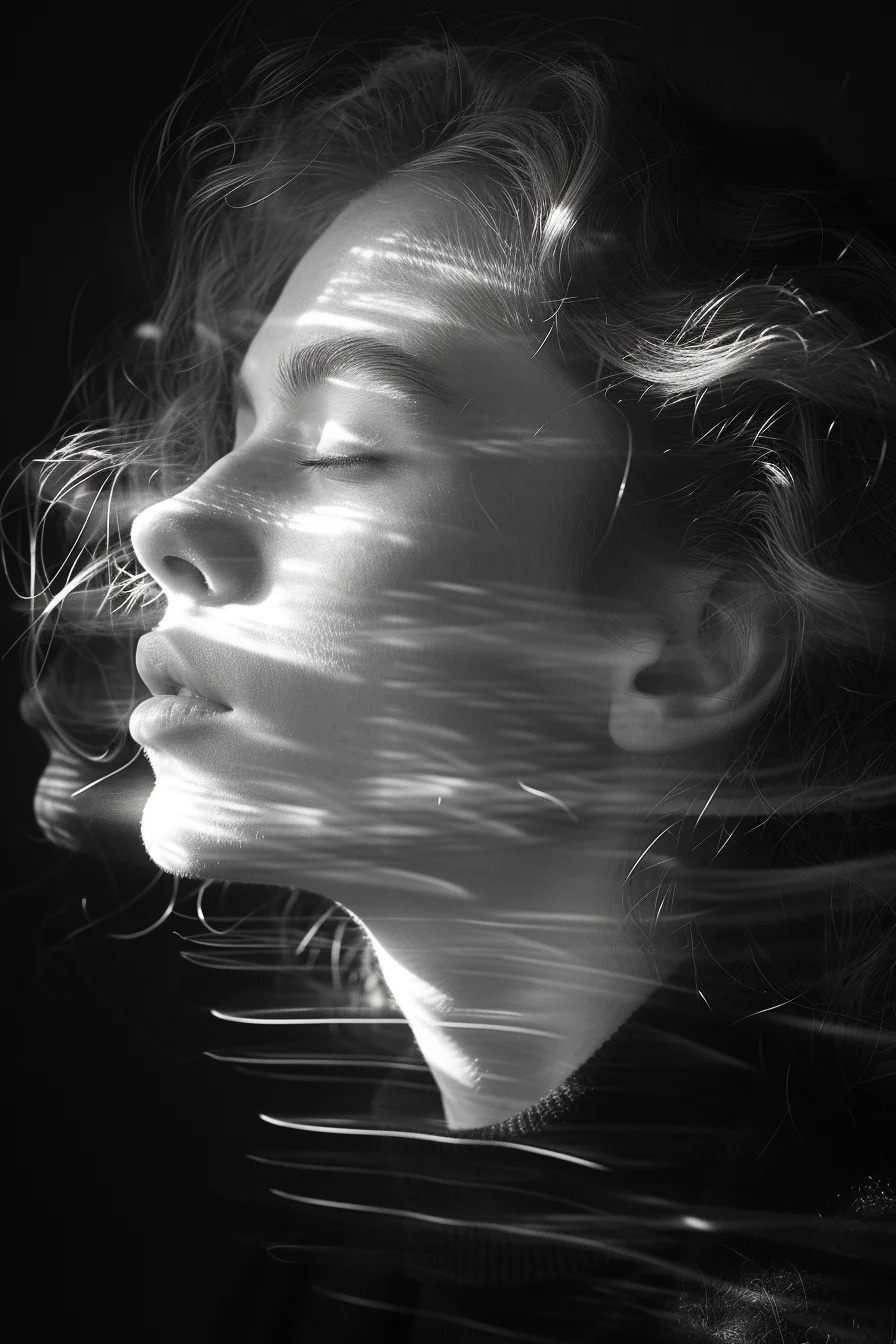 blurry image of a girl, in the style of minimalist...