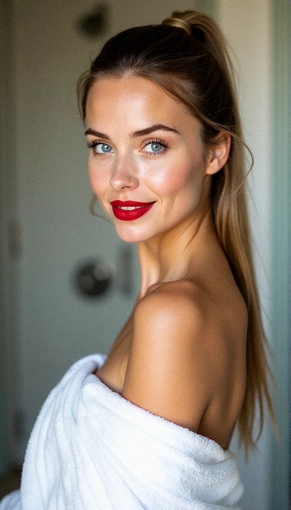 A portrait of a young woman with light brown hair ...