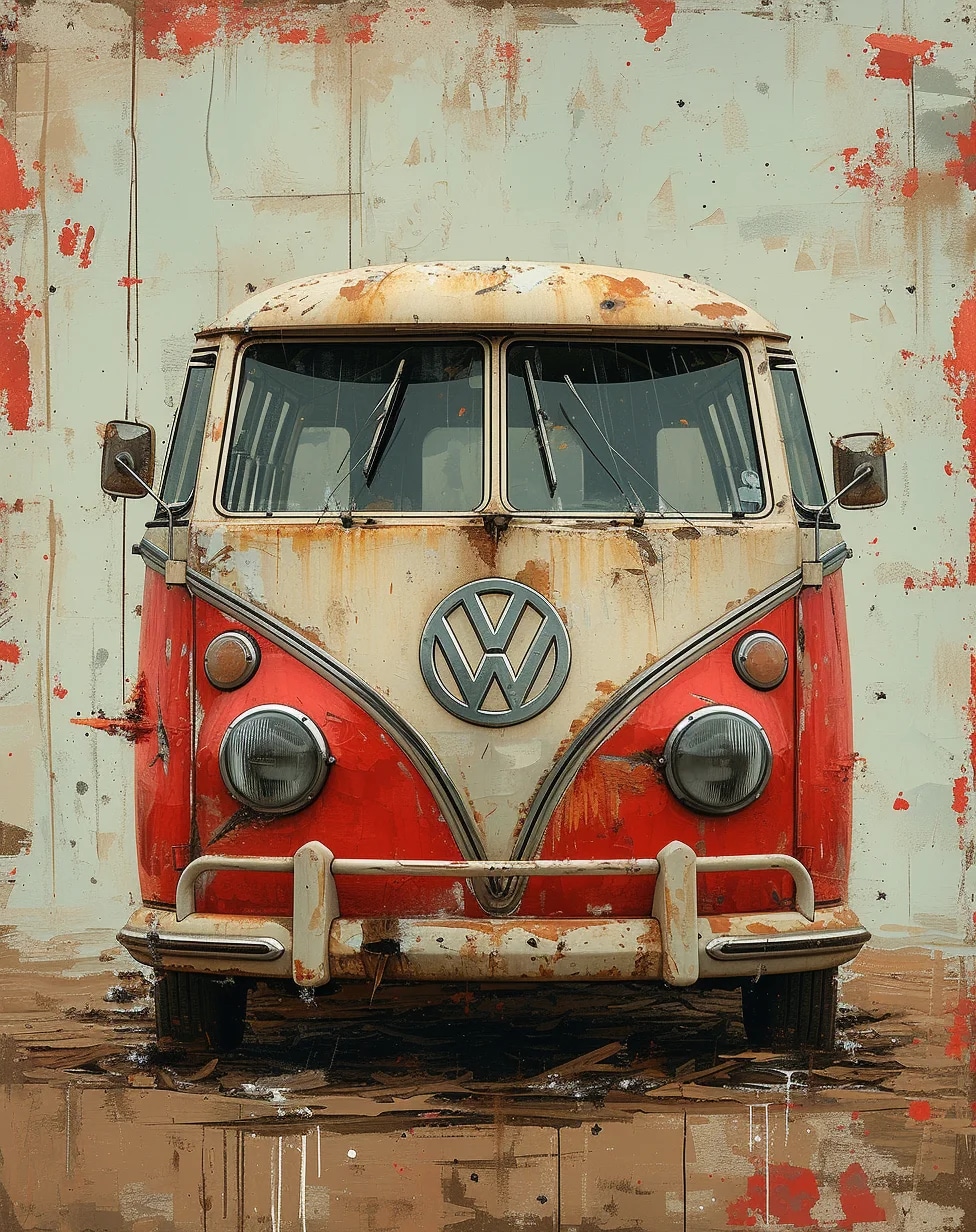 vw bus, canvas art, abstract art printing, in the ...