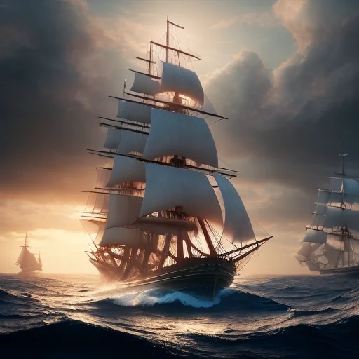photo of a ultra realistic sailing ship, dramatic ...