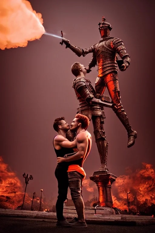 handsome shirtless men kissing with one great stat...