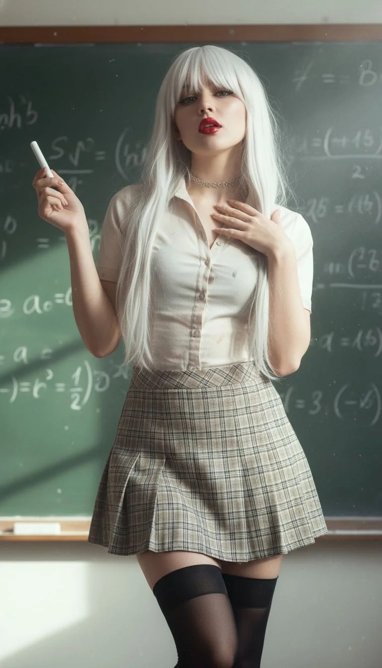 Alluring math teacher by the blackboard", "appeara...