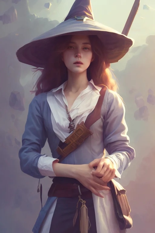 rugged girl witch wearing magic school uniform, la...