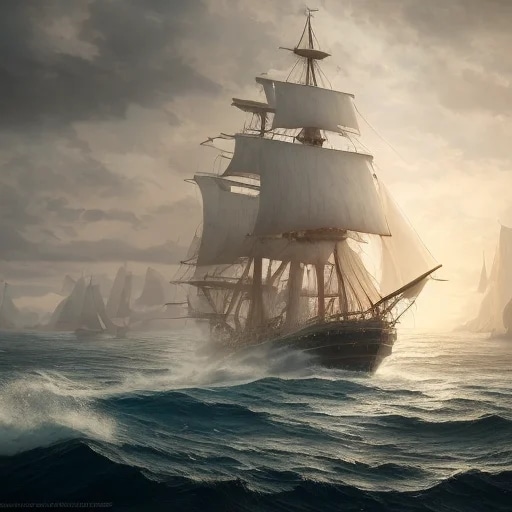 photo of a ultra realistic sailing ship, dramatic ...