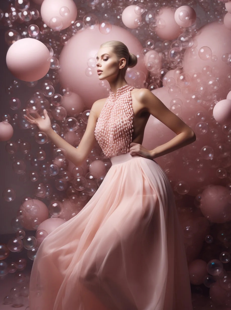 fashion editorial photo of a model with a lot of b...