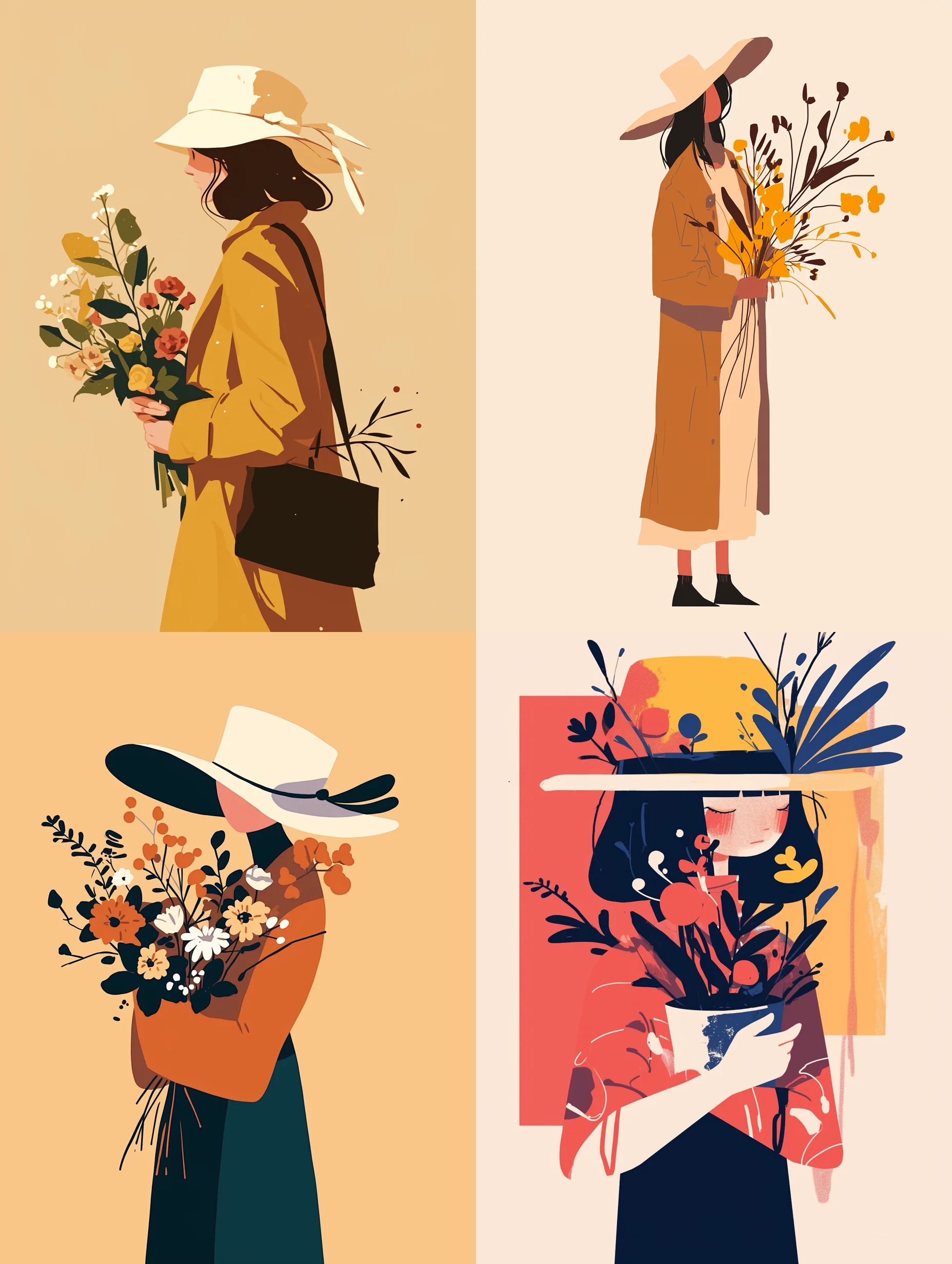 A flat illustration of a girl wearing a hat and ho...