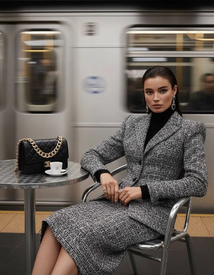 Elegant high-fashion scene in the style of a luxury photoshoot. Medium