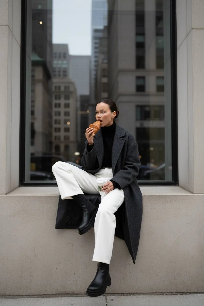 cold morning light, city architecture reflection, minimalist street fa