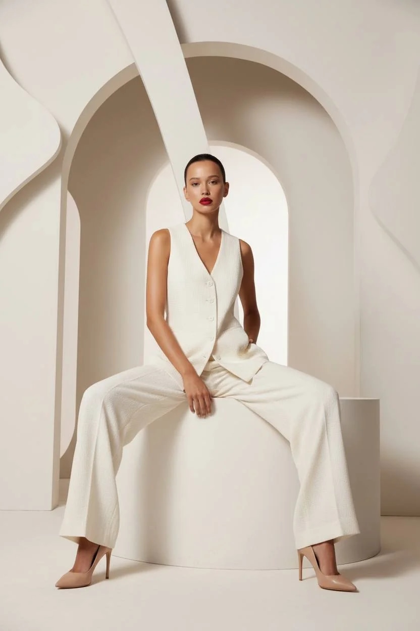 luxury editorial, architectural elegance, sculptural fashion, fine tex