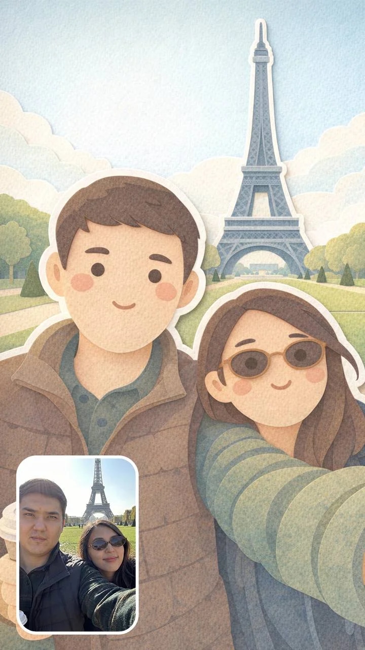 convert this image into a soft, handcrafted paper-cut layered illustra