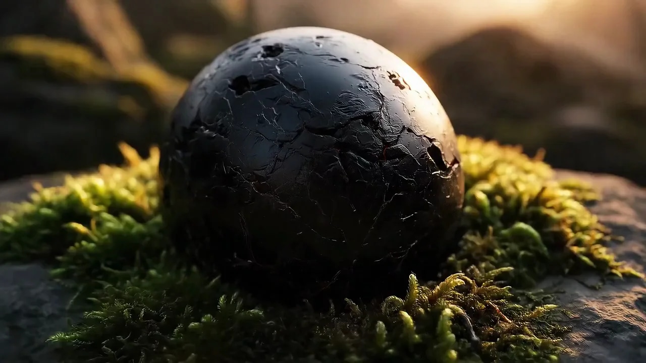 |
  Extreme macro: a palm-sized obsidian dragon egg cracks o