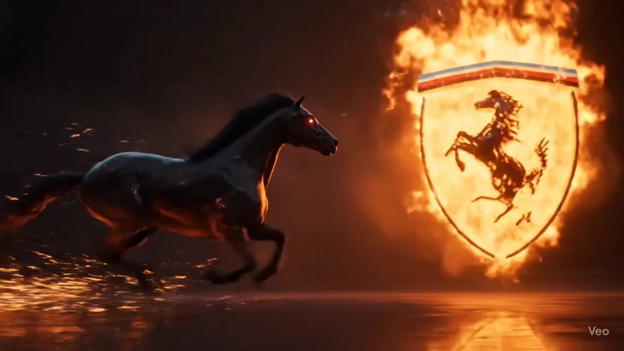 A dramatic cinematic scene where a powerful black horse gall