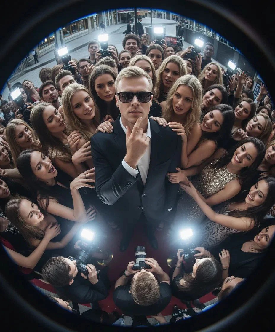 Wide-angle GoPro-style shot from a high, symmetrical bird’s-eye perspe