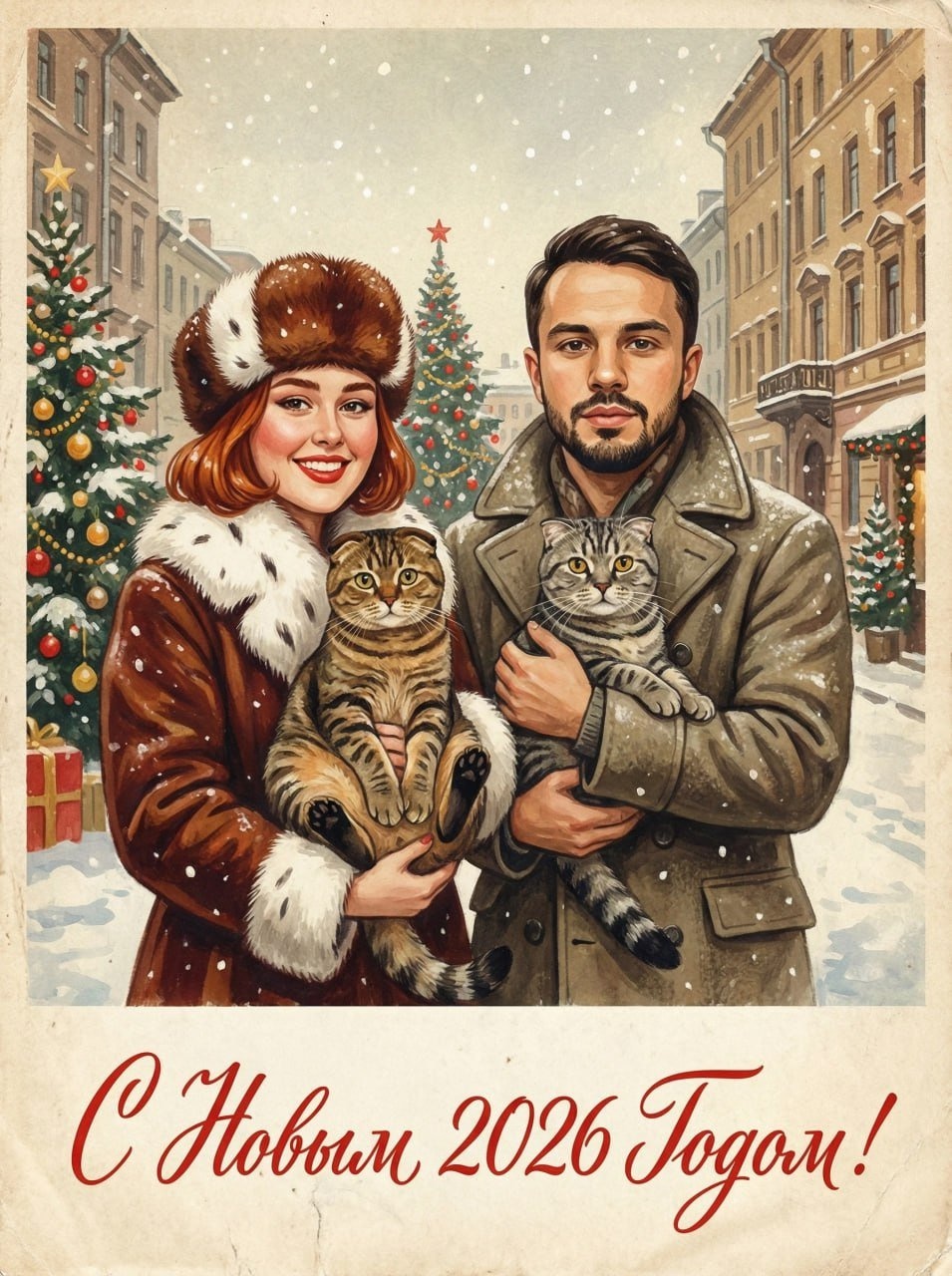 Советская новогодняя открытка 1950-х годов
