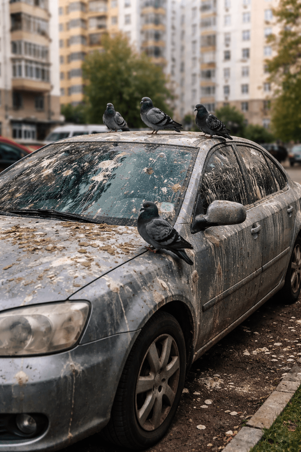 Первоапрельский фотомонтаж: голуби испачкали автомобиль