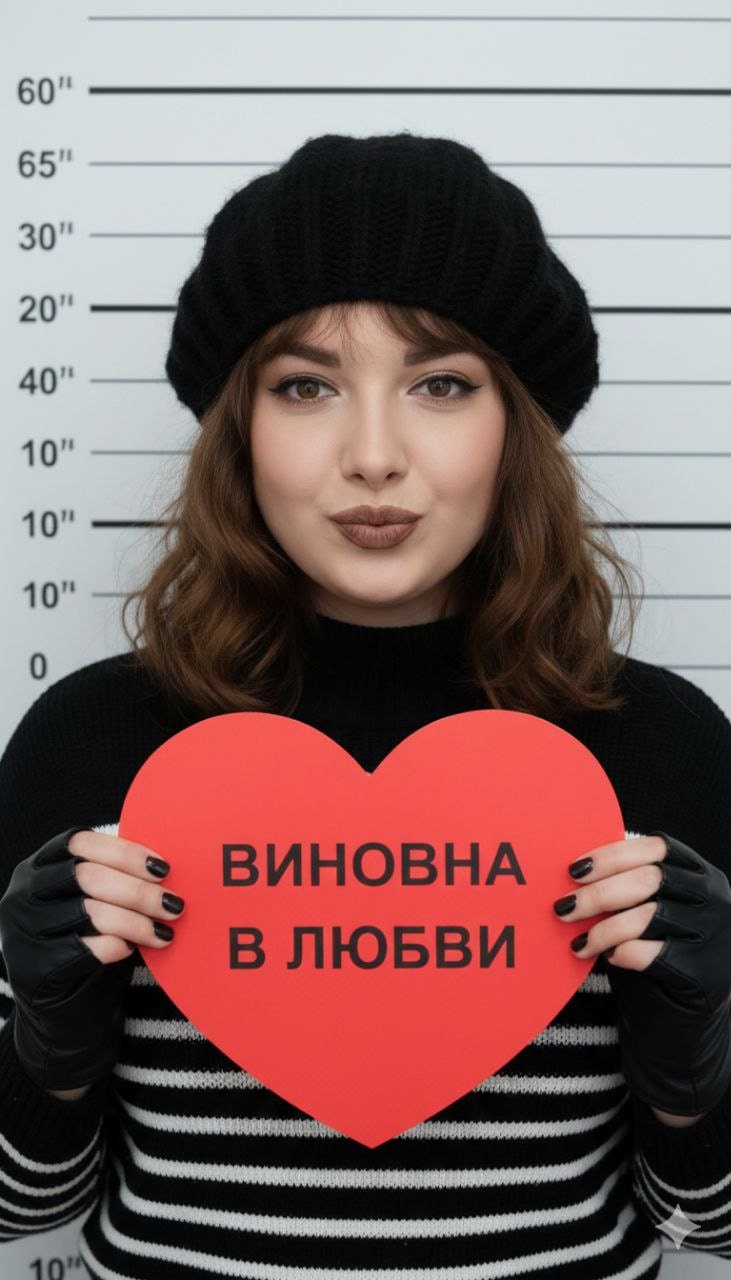 Шуточный портрет задержанной с табличкой «Виновна в любви»
