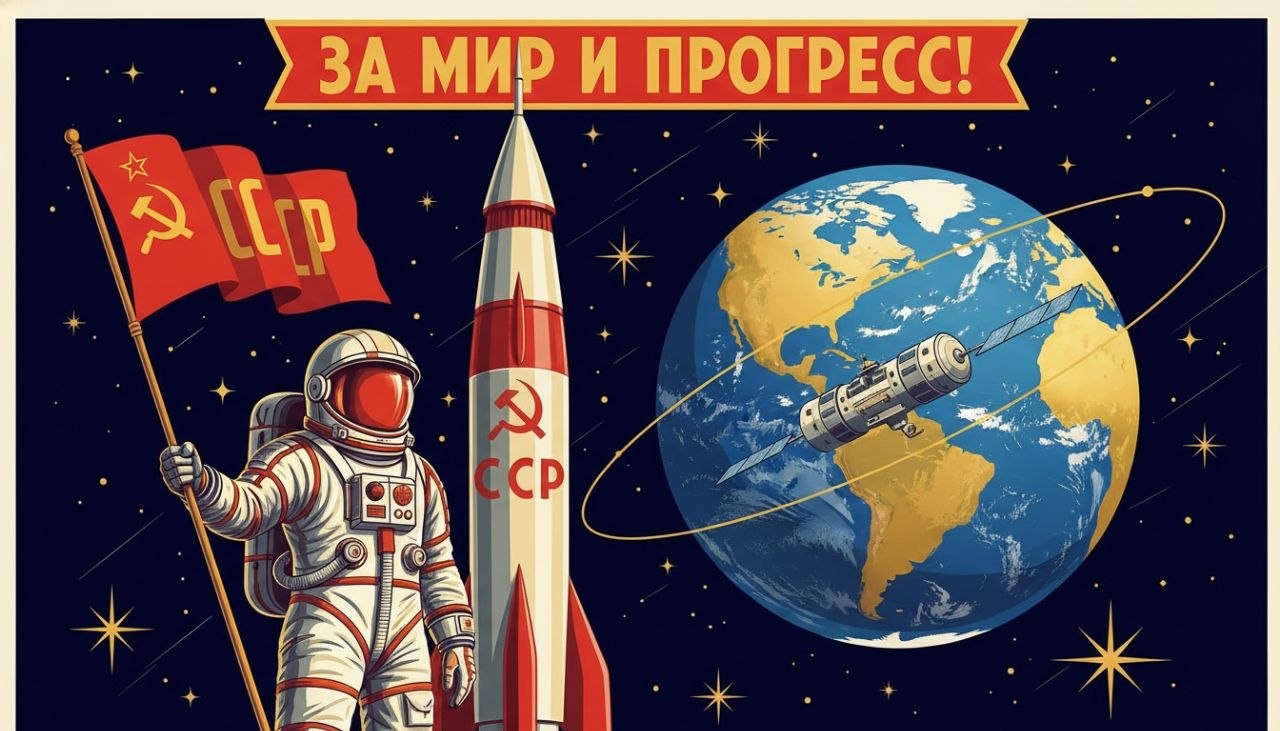 Космический плакат «За мир и прогресс»