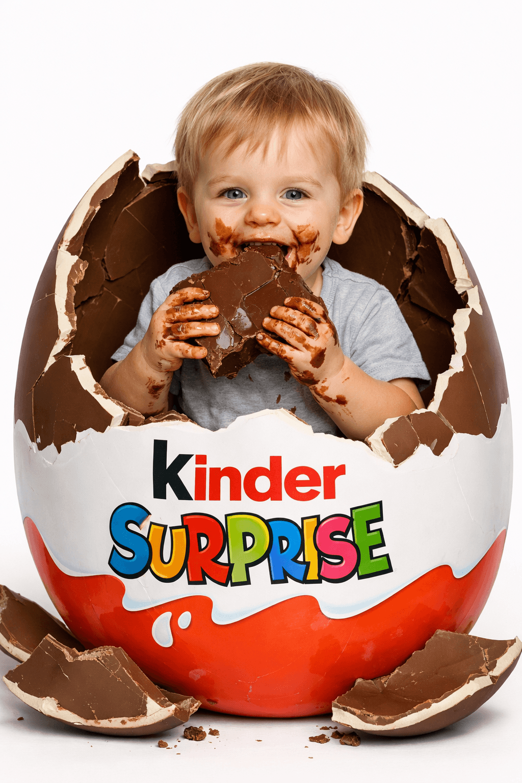 Ребёнок внутри гигантского яйца Kinder Surprise