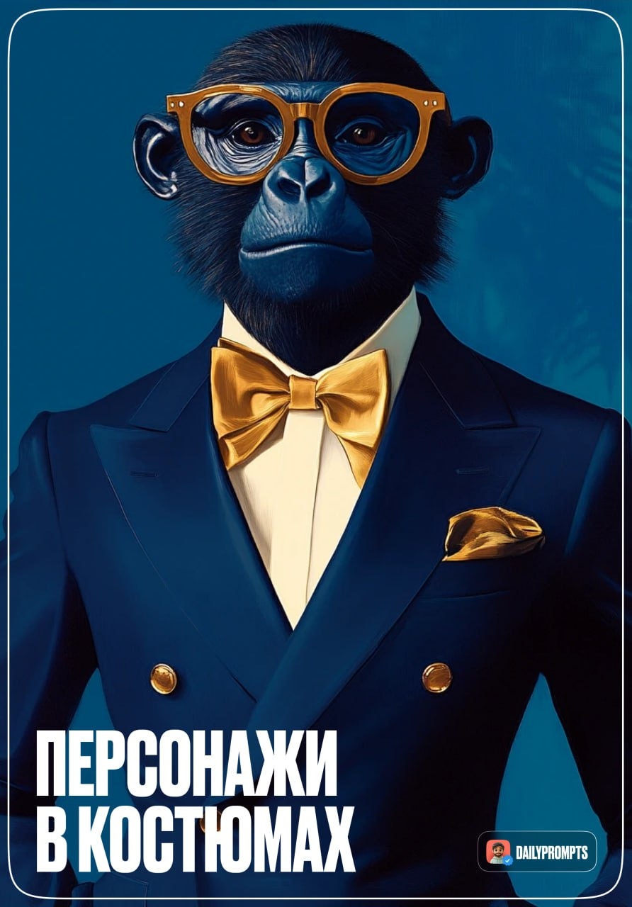 Животное в элегантном костюме на синем фоне