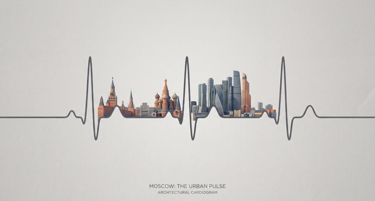 Минималистичный постер города в линии кардиограммы