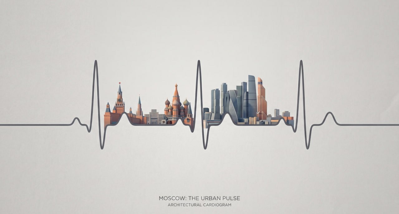 Минималистичный постер города в линии кардиограммы