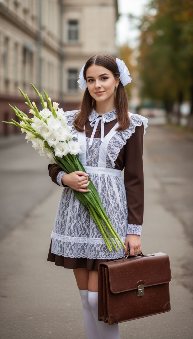 Ретропортрет взрослой женщины в школьной форме