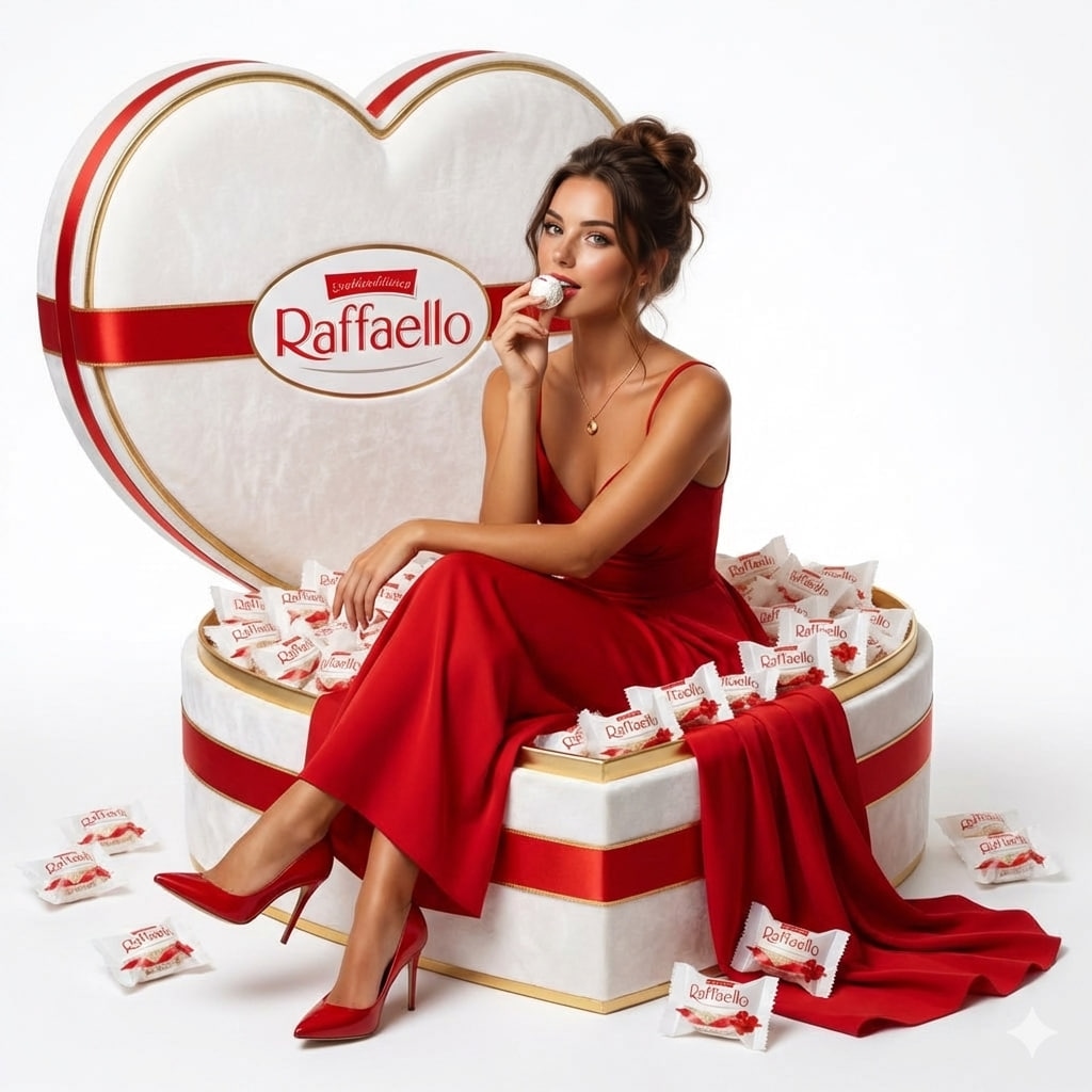 Портрет в красном платье в коробке Raffaello