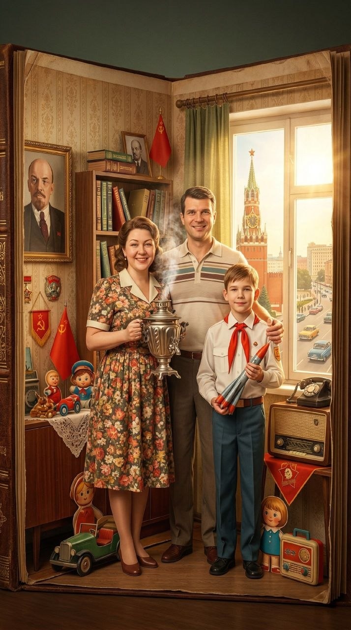 Советская семья в объёмной книжке-панораме