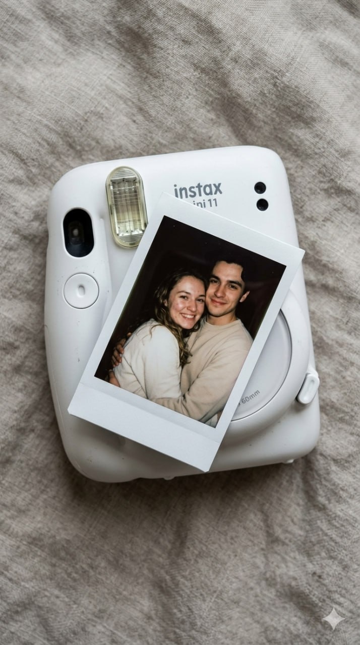 Фотография пары на снимке поверх Instax