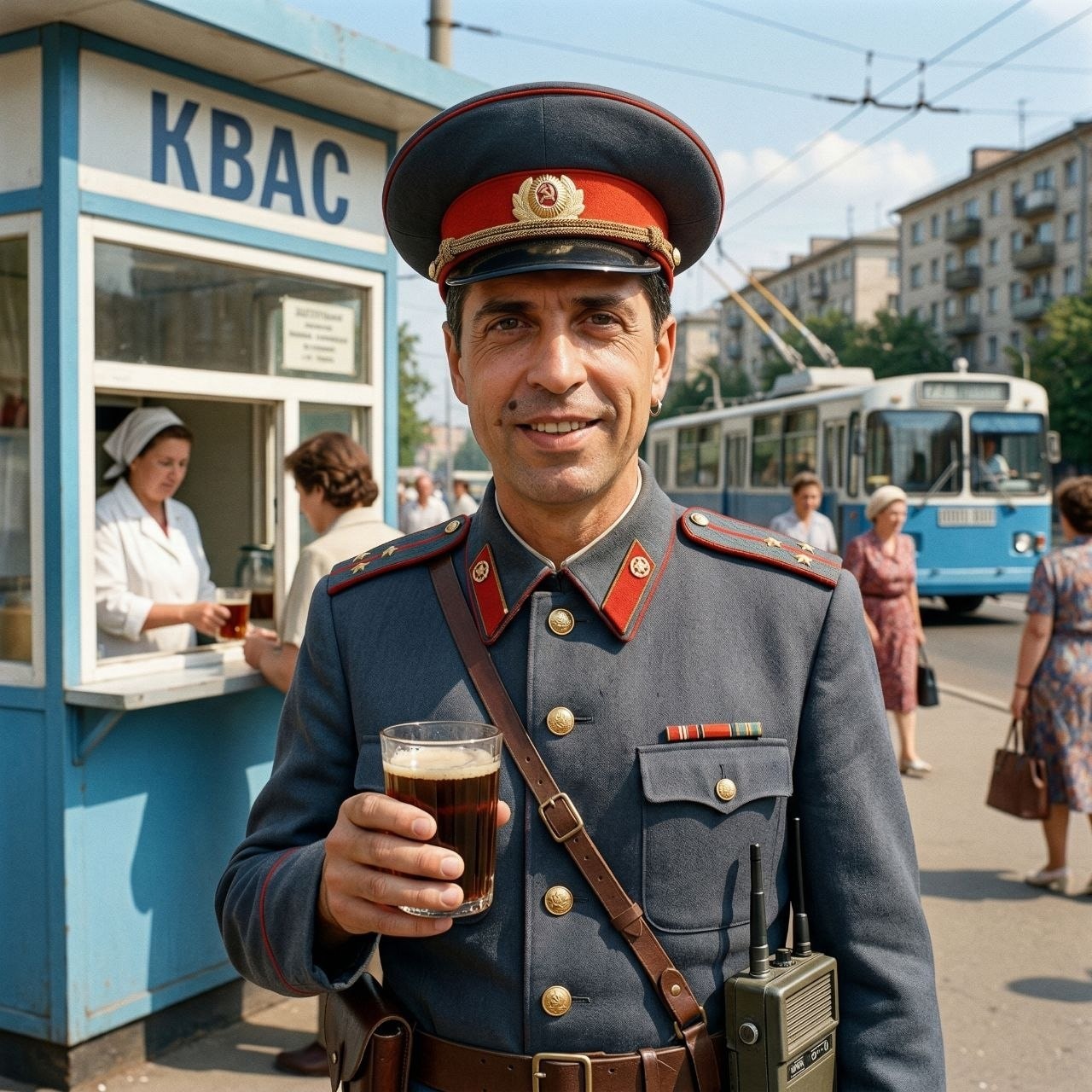 Советский милиционер со стаканом кваса
