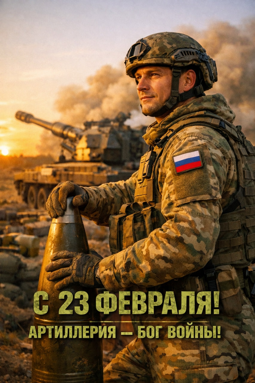 Артиллерист на открытке к 23 февраля