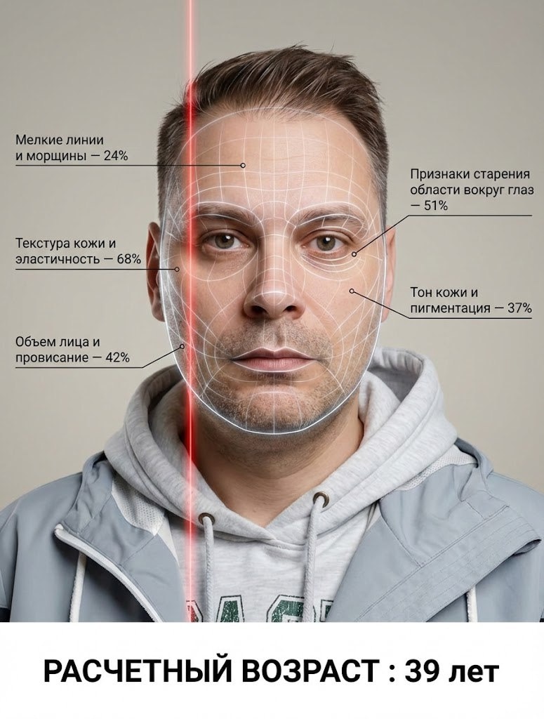 Портрет-инфографика с сеткой сканирования лица