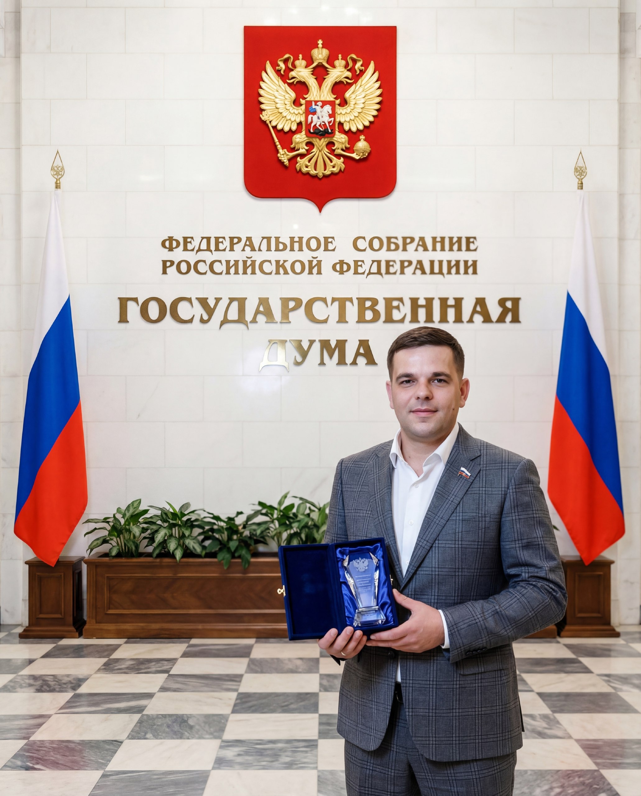 Портрет с наградой в парадном зале Государственной Думы