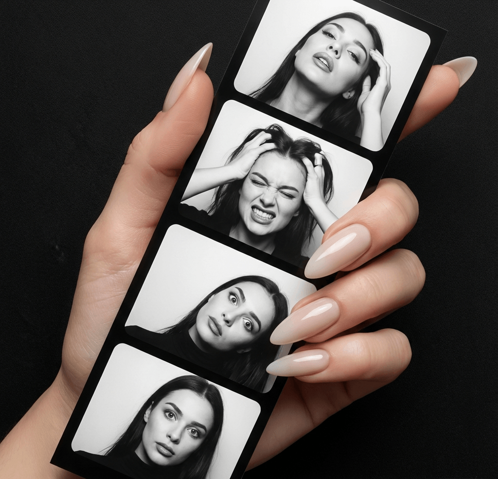 Лента чёрно-белых портретов из фотобудки