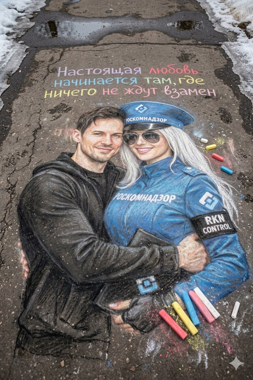 Рисунок пары мелками на мокром асфальте