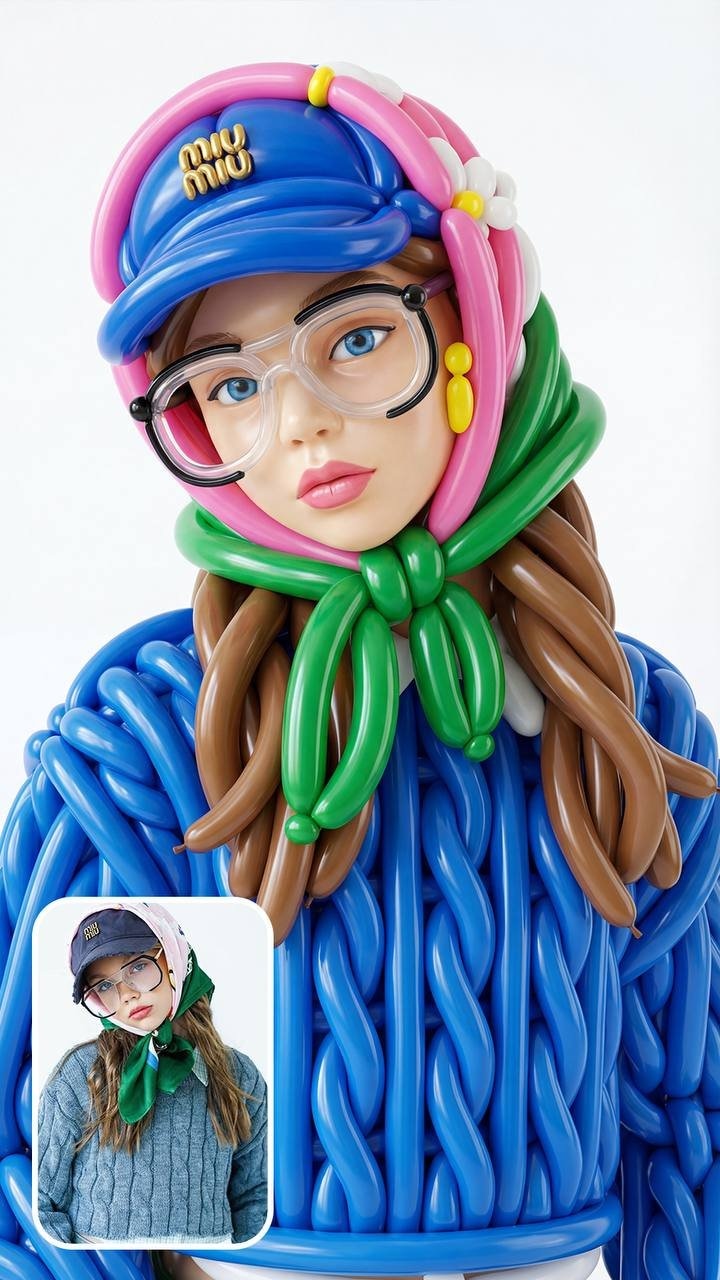 convert this image into a hyper-realistic balloon sculpture art style with a pla