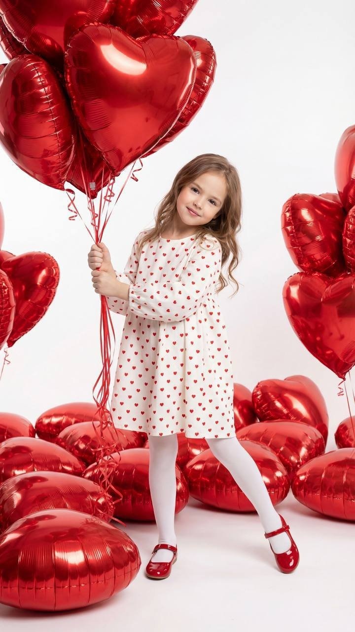 Use the child’s photo reference. A small model stands in the studio on a white b