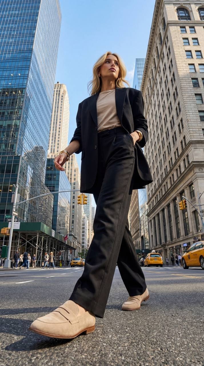 Create a hyperrealistic high-resolution fashion photo with an expressive low ang