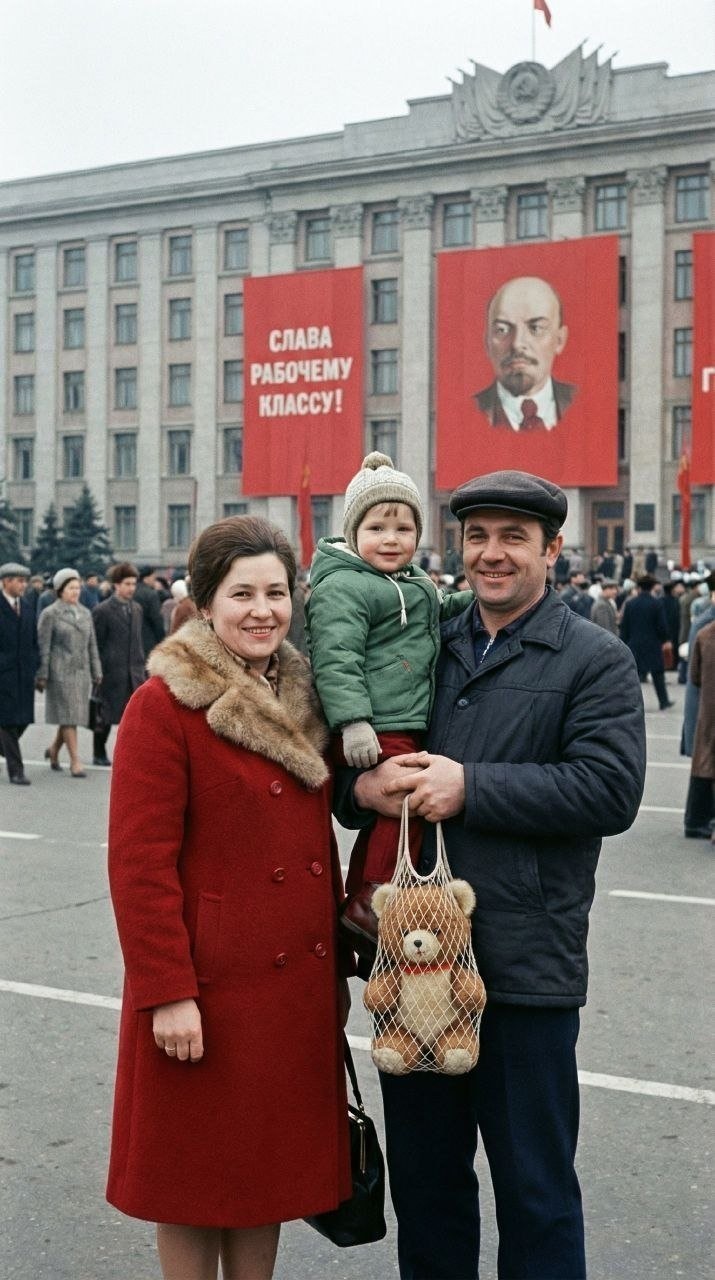 Семейный портрет на городской площади позднего СССР