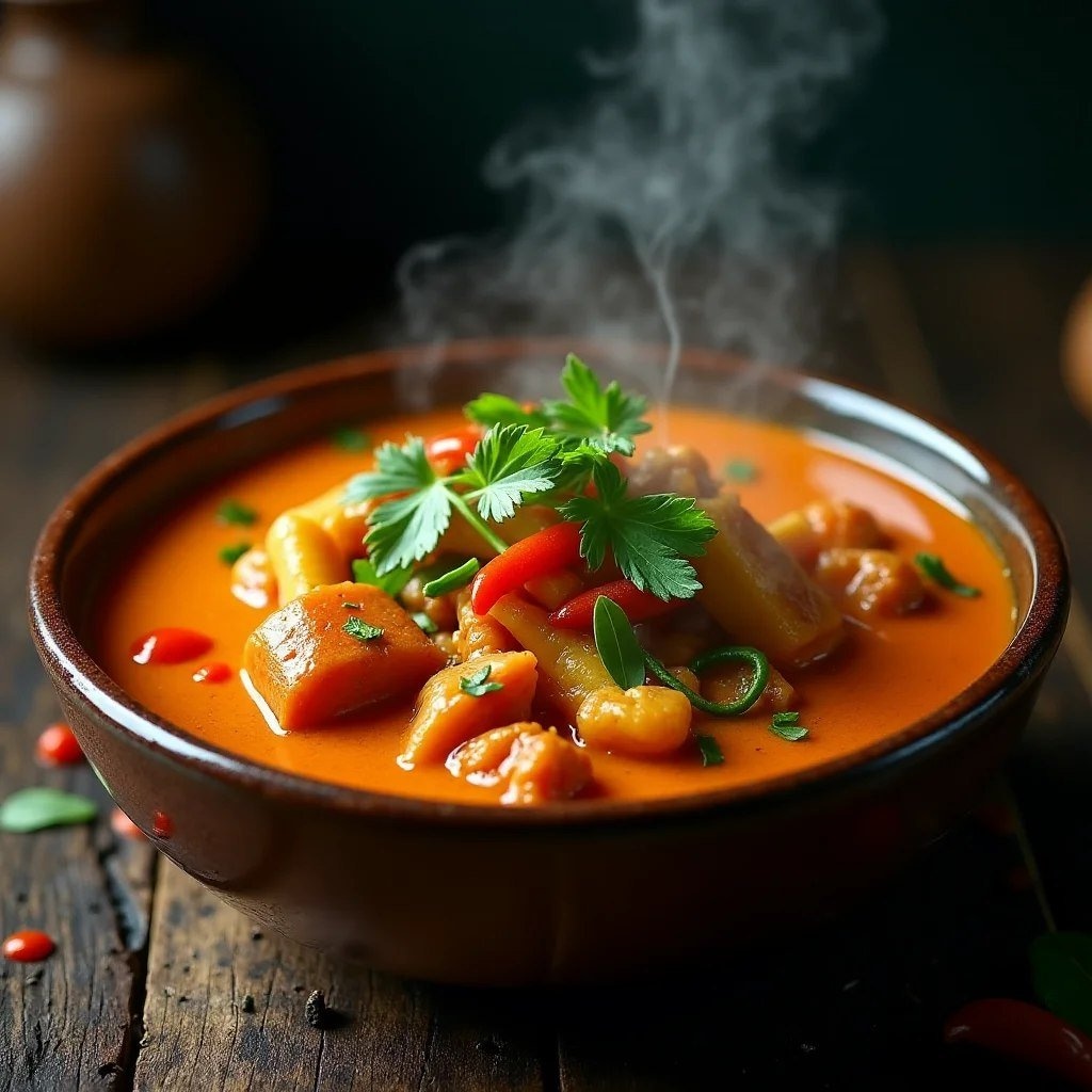 Красный карри с овощами и свежей зеленью