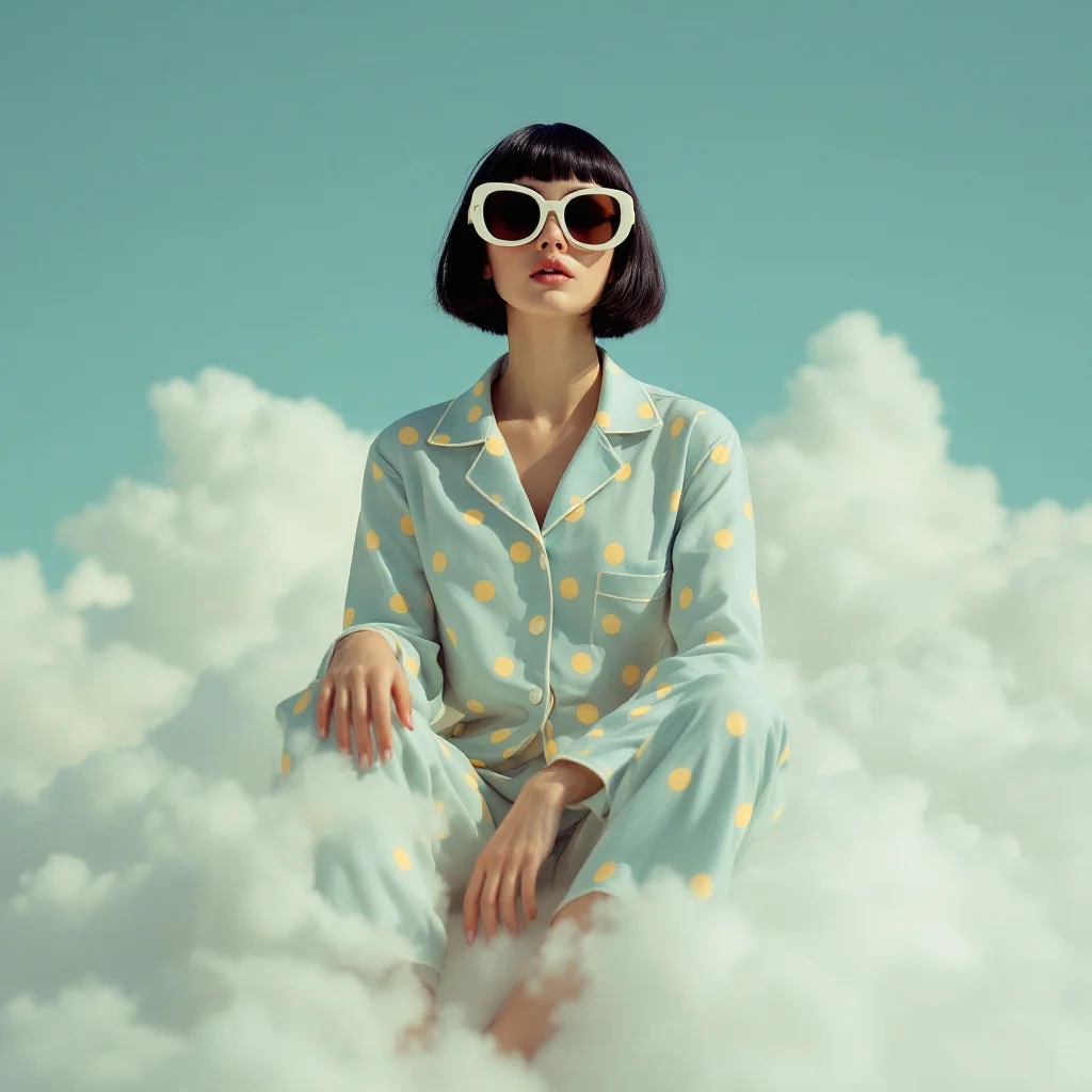 A photo of an eccentric woman sitting on top of wh...